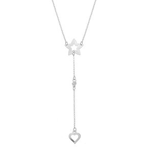 Colar Gravatinha Estrela com Zircônia Banhada em Ródio Branco