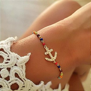 Pulseira Âncora Com Zircônias Banhada em Ouro 18K