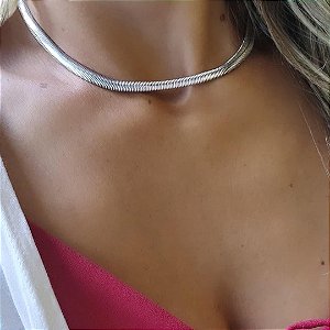 Choker Malha Banho em Ródio Branco