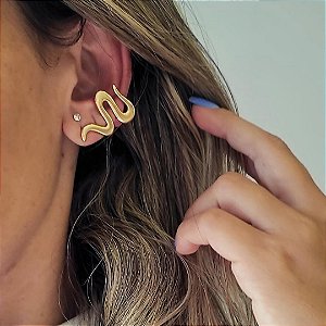 Brinco Serpente Com Piercing Acoplado Banhado Em Ouro 18K