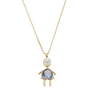 COLAR MENINA COM ZIRCÔNIA AMETISTA E PÉROLA BANHO EM OURO 18K