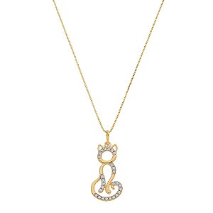 COLAR GATINHO CRAVEJADO BANHADO EM OURO 18K