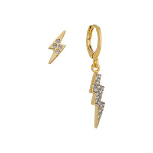 Kit Brincos Raio Com Zircônias Banhado Em Ouro 18K