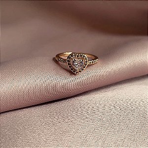 Anel Coração Cravejado com Zircônias Banho em Ouro 18K