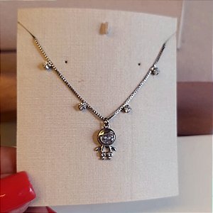 Colar Menino com Zircônias  Banhado em Ródio Branco