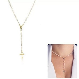 Colar Terço Nossa Senhora das Graças Banho em Ouro 18K