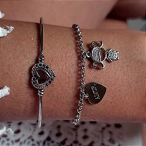 Pulseira Menina Cravejada Com Zircônias Banhada em Ródio Branco