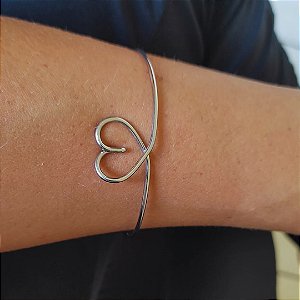 Bracelete Coração Banho Em Ródio Branco