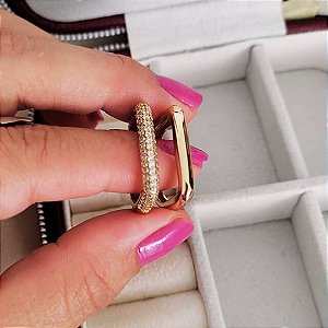 Kit Anel Aparador Quadrado Liso e Cravejado Com Zircônias com Banho em Ouro 18K