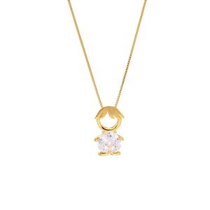 Colar Menino Com Zircônia Cristal Banho em Ouro 18K
