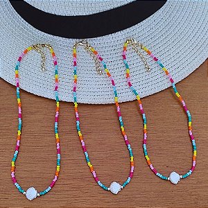 Choker Miçangas com Concha Banho em Ouro 18K