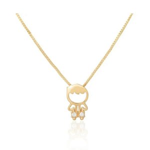 Colar 01 Filho (a) Cravejado Com zircônias Cristal Banho em Ouro 18K