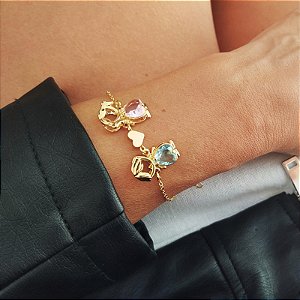 Pulseira com 02 Filhos (as) Com Banho em Ouro 18K