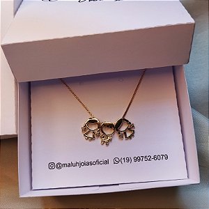 Colar 03Filhos (as) Com Zircônias  Com Banho Em Ouro 18K