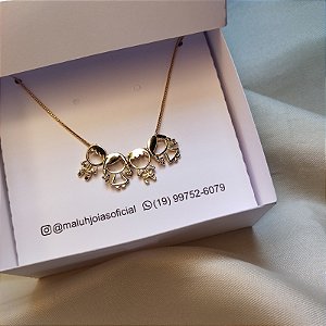 Colar 04 Filhos (as) Com Zircônias  Com Banho em Ouro 18K