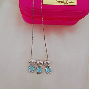 Colar Filhos(as) Com Zircônia Banho em Ródio Branco