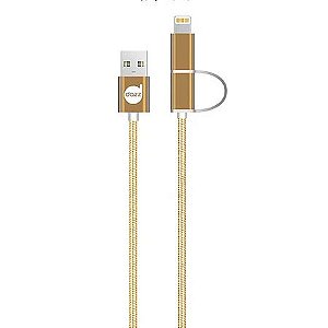 CABO LIGHTNING / MICRO USB GOLD 2 EM 1 – NYLON ENTRELAÇADO - DAZZ