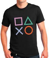 CAMISETA BANANA GEEK SIMBOLOS COLORIDOS PLAYSTATION