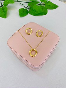 Conjunto De Colar e Brinco Circulo Dourado