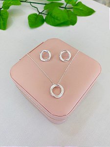 Conjunto De Colar e Brinco Circulo Prata