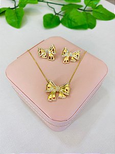 Conjunto De Colar e Brinco Laço Dourado
