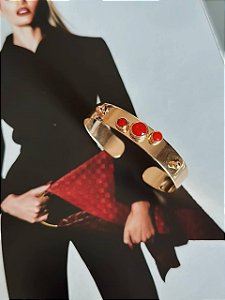 Bracelete Três Bolinhas Vermelhas Dourado