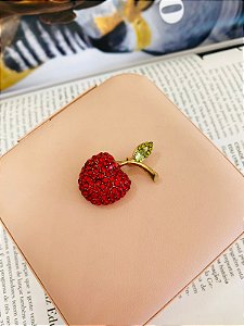 Broche Alfinete Maçã Cravejada