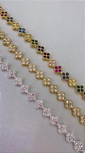 Colar Flores Cravejado Dourado