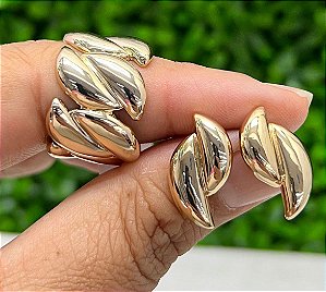 Conjunto Anel e Brinco Dourado
