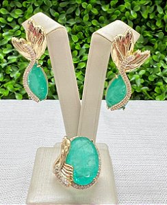 Conjunto Anel e Brinco Sereia Cravejado