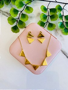 Conjunto Colar e Brinco Triângulos Dourado