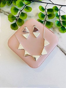 Conjunto Colar e Brinco Triângulos Prata