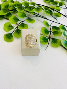 Anel Oval Micro Zircônias Dourado