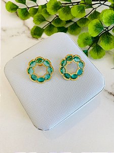 Brinco Circulo Com Pedras Verdes