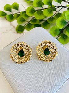 Brinco Vazado Com Gota Verde