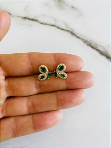 Brinco Borboleta Dourado Detalhe Rosa