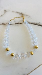 Colar Transparente Bolinha Dourada