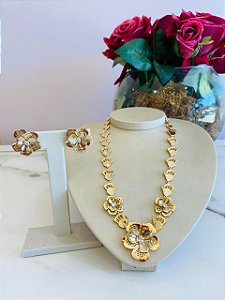 Conjunto Colar e Brinco Flores