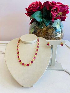 Conjunto Flores e pedra rosa