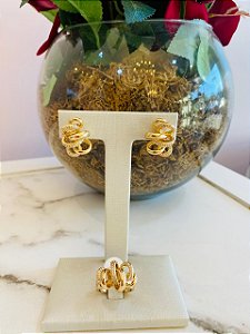 conjunto Brinco e Anel Aros Dourado