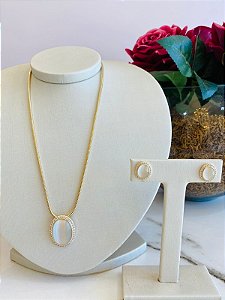 Conjunto Colar e Brinco Madreperola Oval