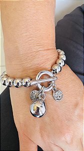 Pulseira Esferas PingenteCoração Ródio Branco