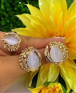 Conjunto anel e brinco madreperola
