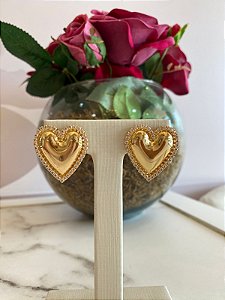 Brinco Coração Cravejado Dourado