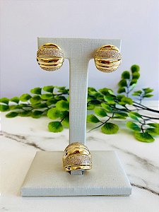 Conjunto Anel E Brinco Circulo Cravejado