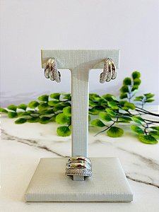 Conjunto Argola Tripla Cravejada e Lisa