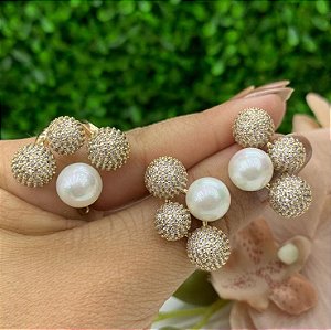 Conjunto Esferas Cravejadas E Perola