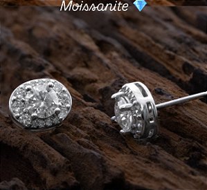 Brinco Oval Moissanite- Prata com Rodio