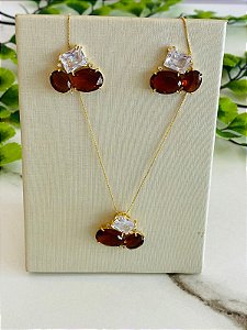 Conjuto pedra marrom tranparente