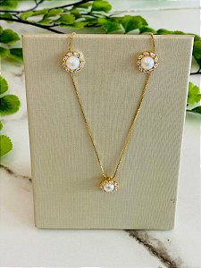 Conjunto Pérola com zirconias navete